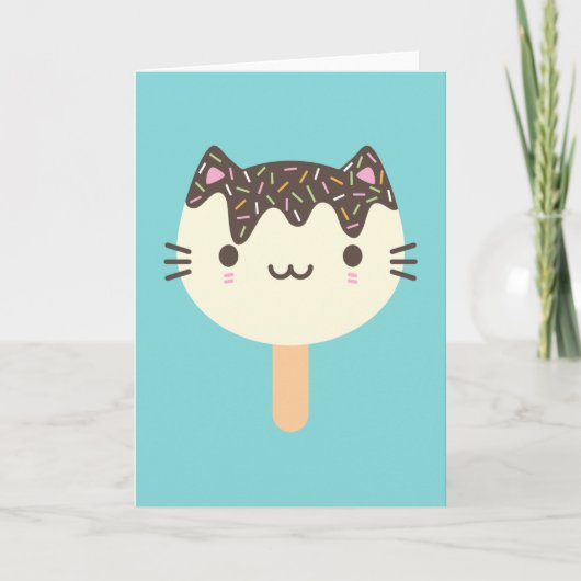 Carte Chat Kawaii Sucette Glacée (Devant)