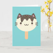 Carte Chat Kawaii Sucette Glacée (Fleur jaune)