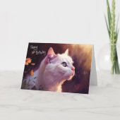 Carte Chat Kitty Blanc avec Fleurs + Papillon Anniversai (Devant)