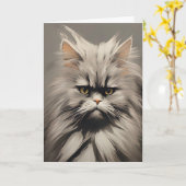 Carte Chat Kitty Frazzled Blanc Gris Besoin de Café Main (Fleur jaune)