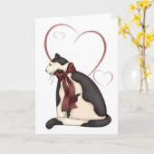 Carte Chat Kitty noir et blanc avec Coeurs Anniversaire (Fleur jaune)