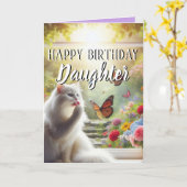 Carte Chat Lick Bonne Fille Anniversaire (Fleur jaune)
