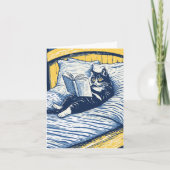 Carte chat lisant au lit (Devant)