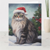 Carte Chat Maine Coon à Noël de neige (Devant)
