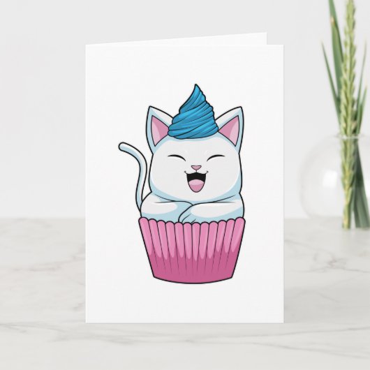 Carte Chat Mangeant un Muffin (Devant)