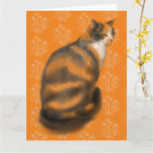 Carte Chat Marmalade avec arrière - plan floral (Fleur jaune)