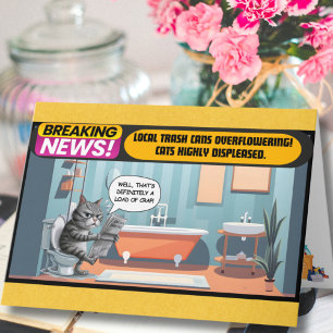 Carte Chat mécontent assis sur les toilettes, prompt rét