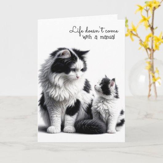 Carte Chat mère et chaton jumelé (Fleur jaune)