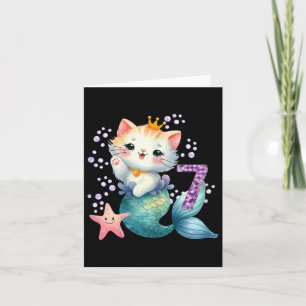Carte Chat Mermaid 7e anniversaire 7 ans Fille ou