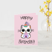 Carte Chat mignon cadeau d'anniversaire (Fleur jaune)