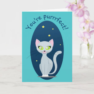 Carte Chat mignon ciel nocturne dessin animé texte drôle