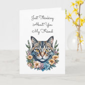 Carte Chat mignon dans les fleurs d'aquarelle Penser à v (Fleur jaune)