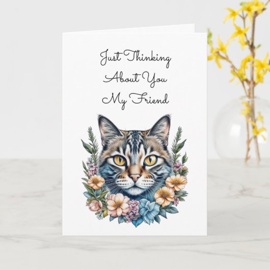 Carte Chat mignon dans les fleurs d'aquarelle Penser à v (Fleur jaune)