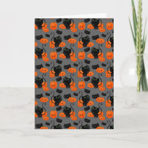 Carte Chat mignon de Halloween avec des citrouilles