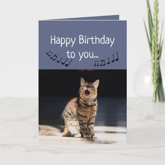 Carte Chat mignon drôle chantant Joyeux anniversaire (Devant)