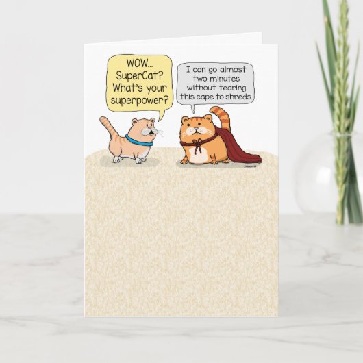 Carte Chat mignon et drôle avec des super pouvoirs Anniv (Devant)