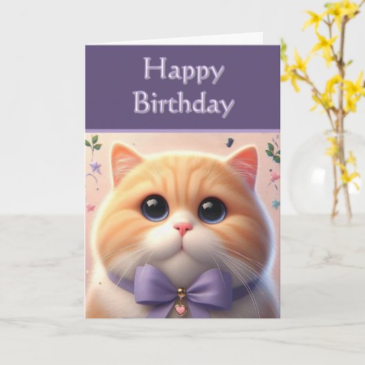 Carte Chat mignon Joyeux anniversaire (Fleur jaune)