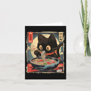 Carte Chat Mignon Mangeant des Nouilles Ramen Anime Cade
