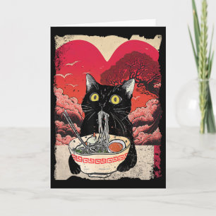 Carte Chat mignon mangeant des nouilles Ramen Ramen est 