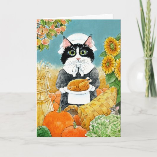 Carte Chat mignon Pilgrim Thanksgiving dinkey Card (Devant)