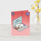 Carte Chat mignon sur un ordinateur portable d'anniversa (Fleur jaune)