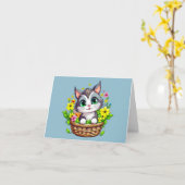 Carte Chat mou de Pâques en Fleurs (Fleur jaune)