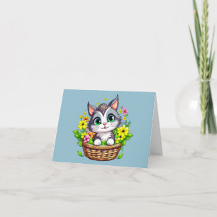 Carte Chat mou de Pâques en Fleurs