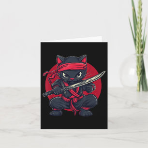 Carte Chat Ninja Samurai Japon Drapeau japonais Kawaii F