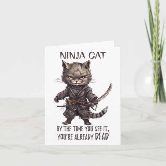 Carte Chat Ninja, Tatouage de chat kawaii samouraï japon (Devant)
