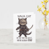 Carte Chat Ninja, Tatouage de chat kawaii samouraï japon (Fleur jaune)