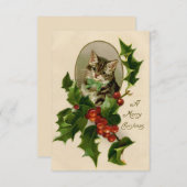 Carte Chat Noël Joyau Holly Kitten Art antique (Devant / Derrière)