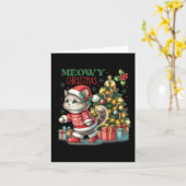 Carte Chat Noël Père Noël Chapeau Et Arbre Drôle Meowny  (Fleur jaune)