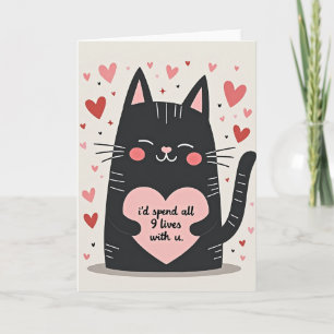 Carte Chat Noir 9 Vies T'aime