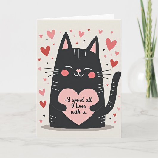 Carte Chat Noir 9 Vies T'aime (Devant)