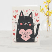 Carte Chat Noir 9 Vies T'aime (Fleur jaune)