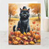 Carte Chat Noir À L'Automne Quitte L'Art Thanksgiving (Devant)