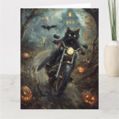 Carte Chat noir à moto Halloween épouvantable (Devant)