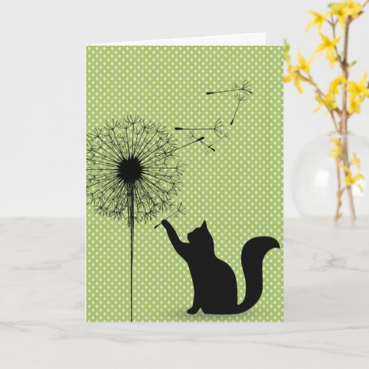 Carte Chat Noir Anniversaire Avec Dandelion À Points (Fleur jaune)
