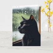 Carte Chat Noir Anniversaire Dans La Fenêtre Pluie (Fleur jaune)