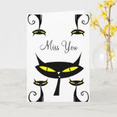 Carte Chat noir atomique moderne du milieu du XXe siècle (Fleur jaune)
