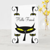 Carte Chat noir atomique moderne du milieu du XXe siècle (Fleur jaune)