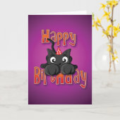 Carte chat noir - attaque - joyeux anniversaire (Fleur jaune)