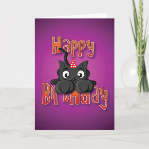 Carte chat noir - attaque - joyeux anniversaire