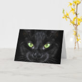 Carte Chat noir aux yeux verts (Fleur jaune)