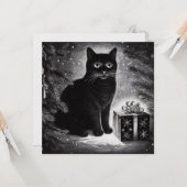 Carte Chat noir avec cadeau de Noël (Devant/Arrière en situation)