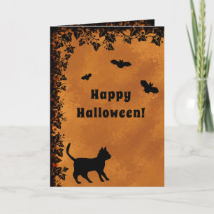 Carte Chat noir avec chauve-souris, Happy Halloween