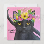 Carte Chat noir avec couronne de fleurs (Devant)