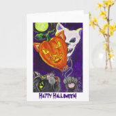 Carte Chat noir avec des ballons de chat et de crâne de (Fleur jaune)