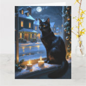 Carte Chat Noir Avec Flammes De Noël (Fleur jaune)