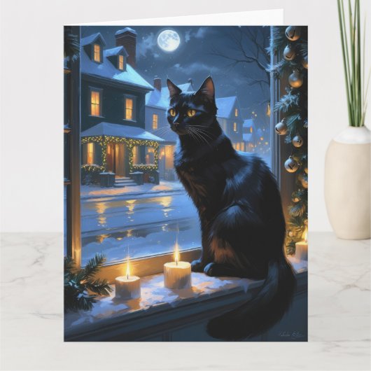 Carte Chat Noir Avec Flammes De Noël (Devant)